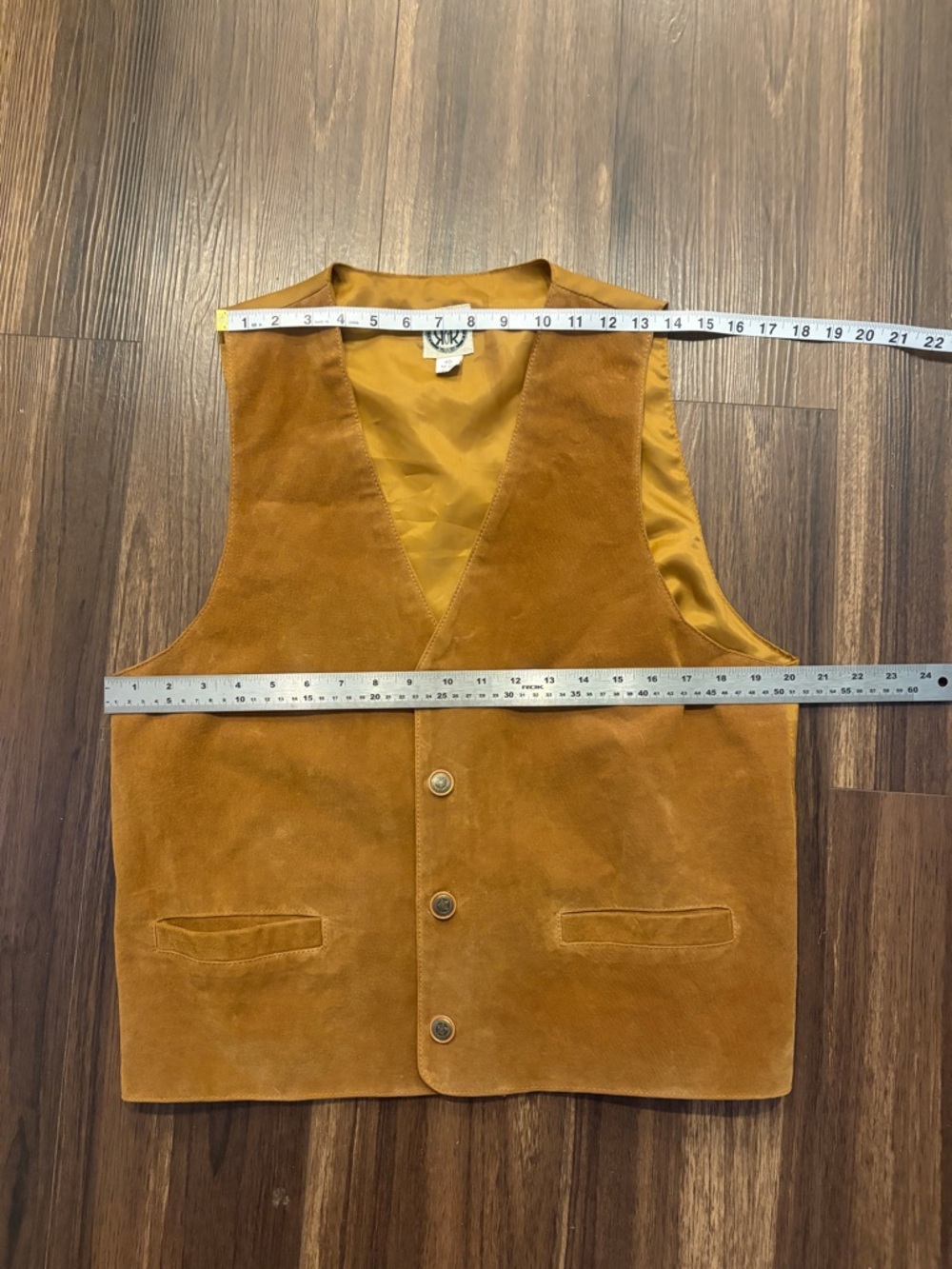 Vintage Men's Suede leather Button Vest - Brown Tan - Picture 9 of 14